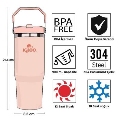 Igloo Powder 900 ml Paslanmaz Çelik Termos - Somon Renkli İçecek Termosu - 4