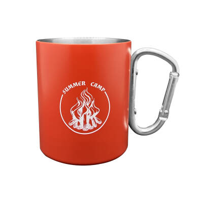 Karabina Saplı Paslanmaz Çelik Kupa Bardak - Orcamp - Kırmızı