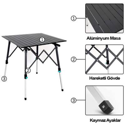 Katlanabilir Alüminyum Kamp Masası - Akordion - Madfox Skylite - Siyah - 5