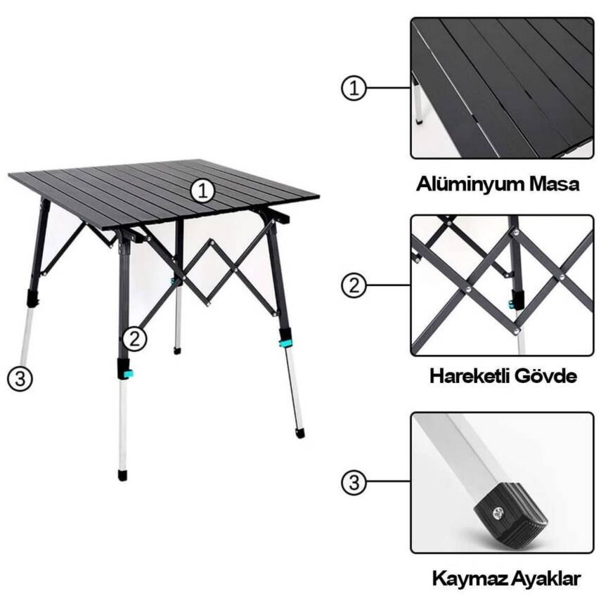 Katlanabilir Alüminyum Kamp Masası - Akordion - Madfox Skylite - Siyah - 5