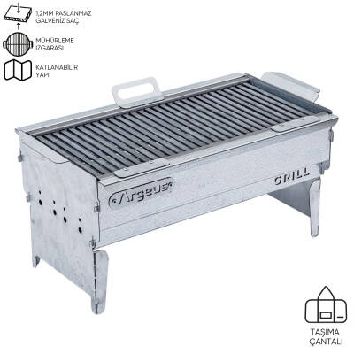 Katlanabilir Ayaklı Portatif Mangal - Paslanmaz - Argeus - Büyük - Taşıma Çantalı