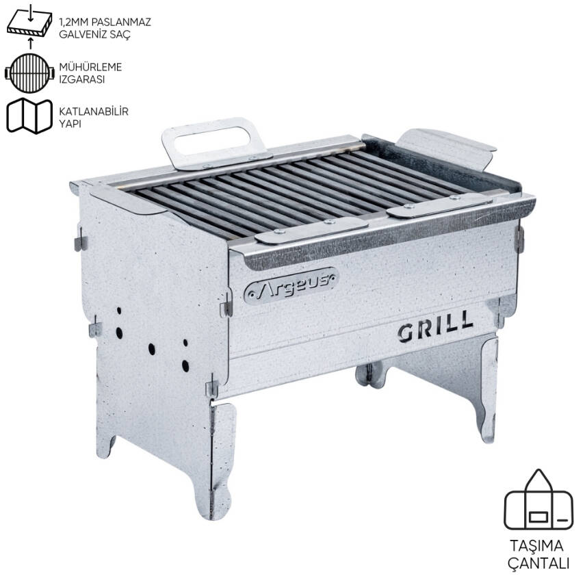 Katlanabilir Ayaklı Portatif Mangal - Paslanmaz - Argeus - Küçük - Taşıma Çantalı - 1