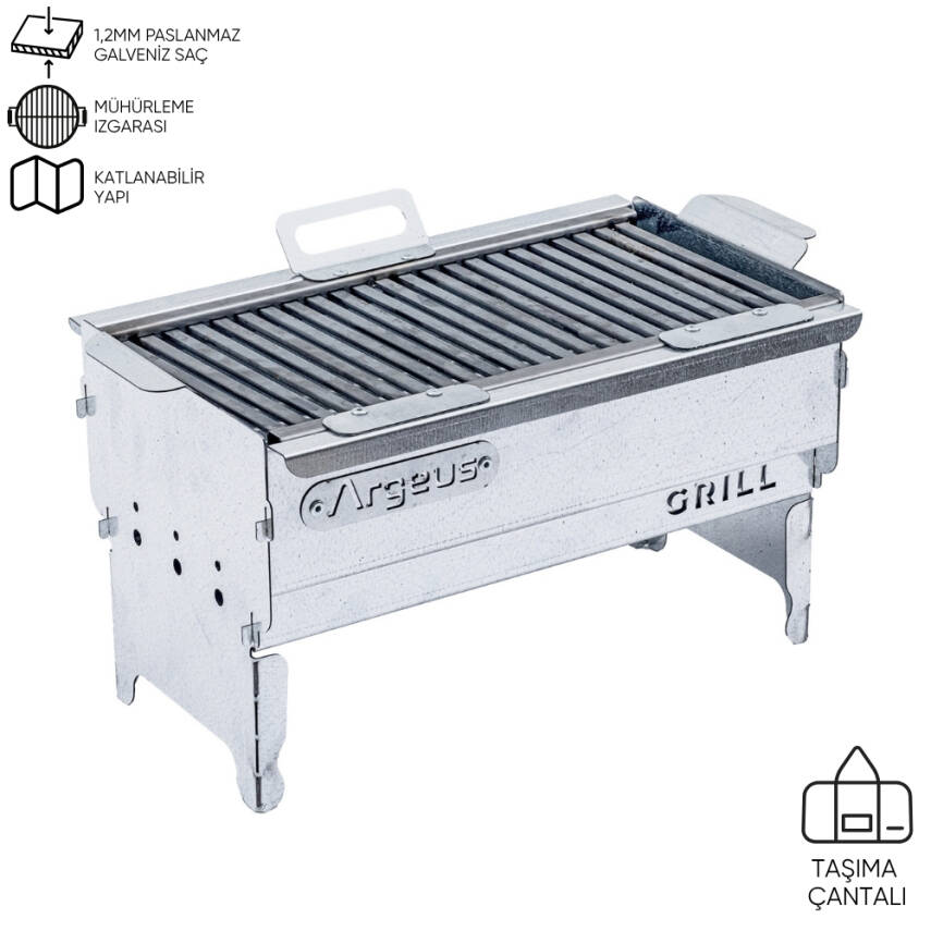 Katlanabilir Ayaklı Portatif Mangal - Paslanmaz - Argeus - Orta - Taşıma Çantalı - 1