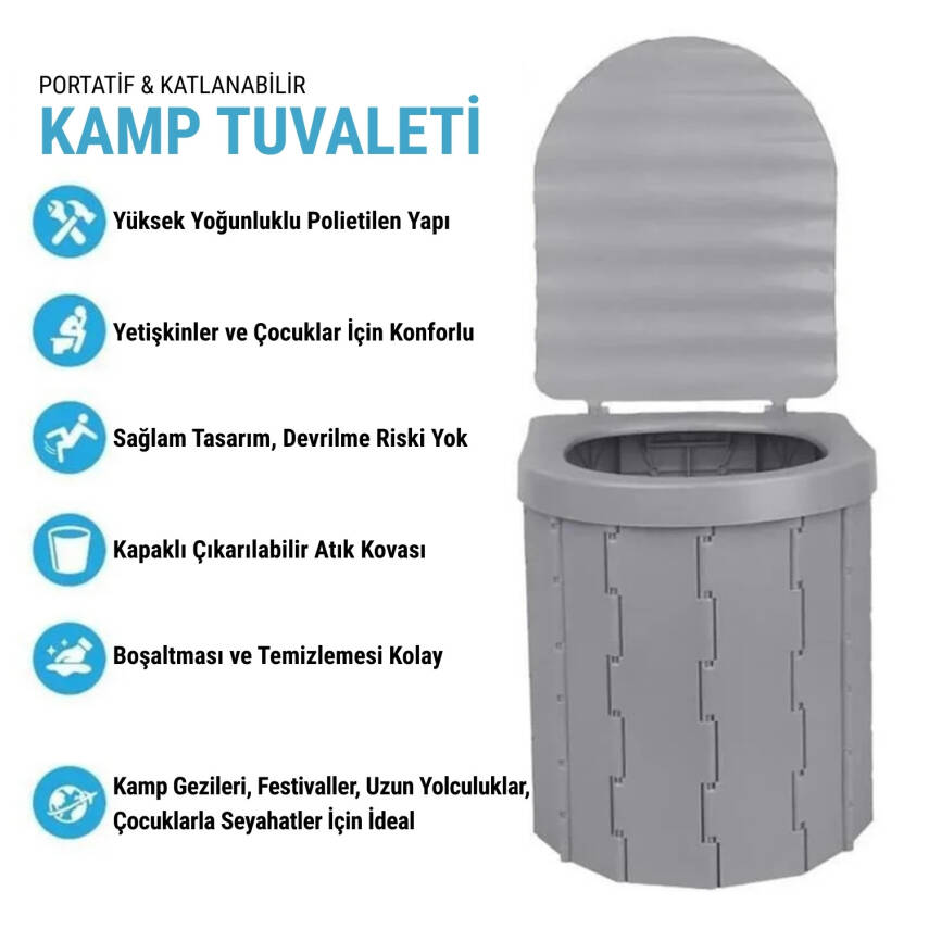 Katlanabilir Portatif Kamp Tuvaleti - Madfox Bi-Pot - Gri - 547218 - 2