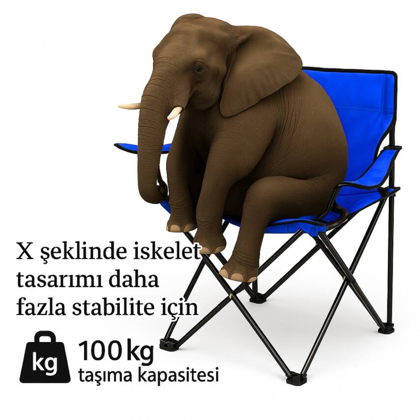 Katlanır Kamp Piknik Sandalyesi - Bardaklıklı - (DY.001) - Mavi - Taşıma Çantalı - 5