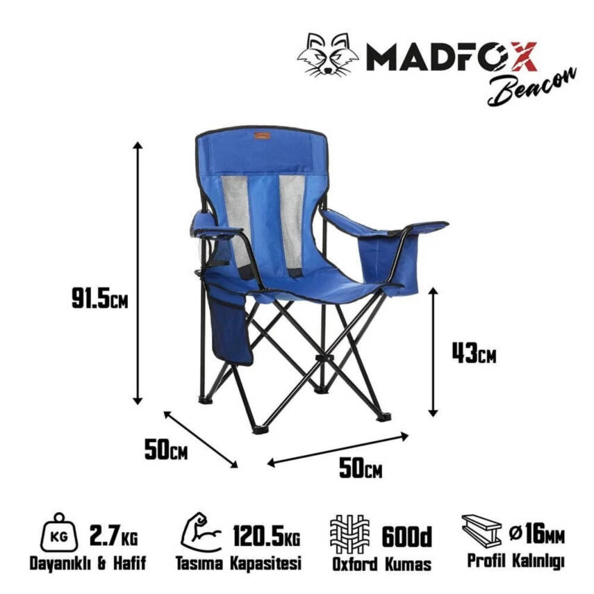 Katlanır Kamp Piknik Sandalyesi - Madfox Beacon - Bardaklıklı - Mavi - 547286 - Taşıma Çantalı - 3