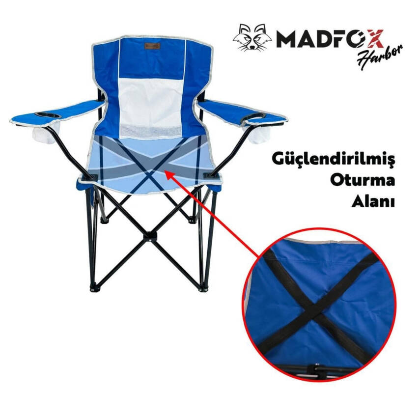 Katlanır Kamp Piknik Sandalyesi - Madfox Harbor - Bardaklıklı - Mavi - Taşıma Çantalı - 4