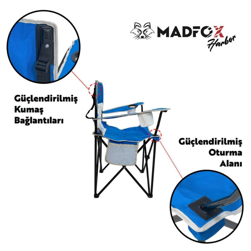Katlanır Kamp Piknik Sandalyesi - Madfox Harbor - Bardaklıklı - Mavi - Taşıma Çantalı - 5