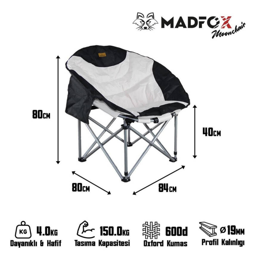 Katlanır Kamp Piknik Sandalyesi - Madfox Moonchair Deluxe - Siyah/Gri - 547212 - Taşıma Çantalı - 5