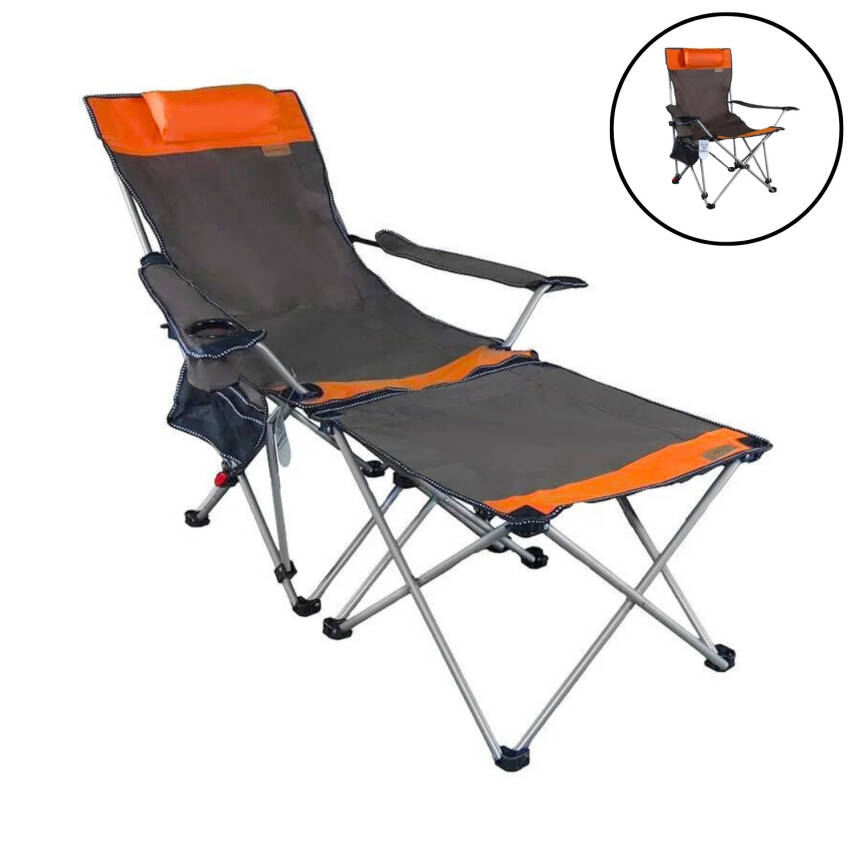 Katlanır Kamp Sandalyesi - Şezlong - Madfox Prowler - 3 Kademeli - Kahve/Turuncu - Taşıma Çantalı - 1