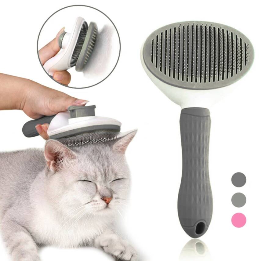 Kedi Tarağı - Otomatik Temizlenen Tuşlu - Gri - 2