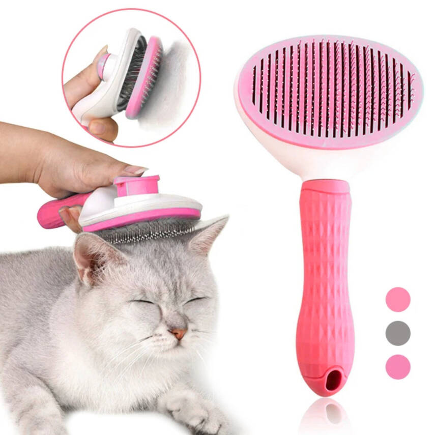 Kedi Tarağı - Otomatik Temizlenen Tuşlu - Pembe - 2