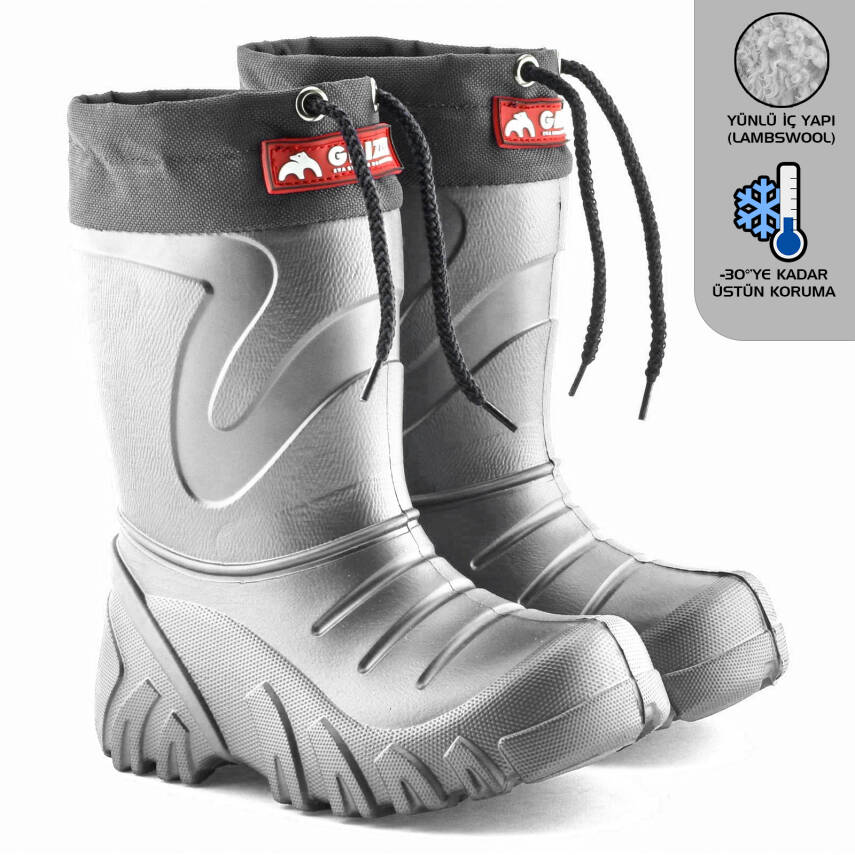 Lemigo Grizzly Eva Çocuk Kürklü Gri Yağmur Çizmesi - 1