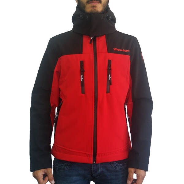 Lemigo Softshell Kapşonlu Mont Kırmızı-Lacivert - 1