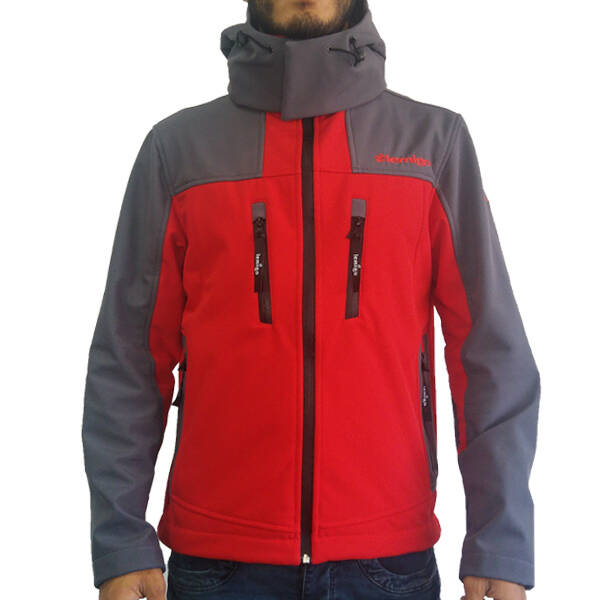Lemigo Softshell Kırmızı-Gri Kapşonlu Mont - 1