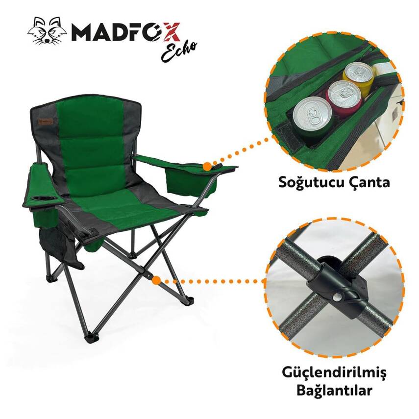 Madfox Echo Katlanır Kamp Piknik Sandalyesi - Bardaklıklı Yeşil - 5