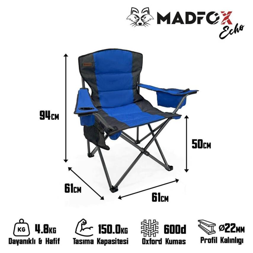 Madfox Echo Katlanır Kamp Piknik Sandalyesi - Mavi - Bardaklıklı ve Taşıma Çantalı - 5