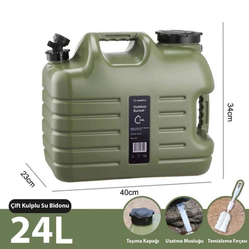Madfox Galon Air PE 24 Litre Yeşil Su Deposu - Musluklu Taşınabilir Bidon - 2