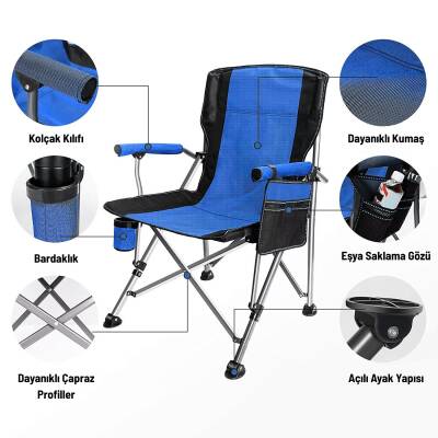 Madfox Roxy Katlanır Kamp Piknik Sandalyesi - Mavi/Siyah - Taşıma Çantalı - 3