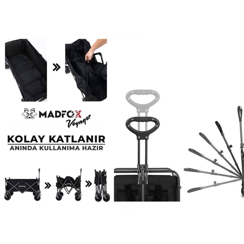 Madfox Voyager Katlanabilir Plaj/Bahçe/Kamp Arabası - Siyah - 5