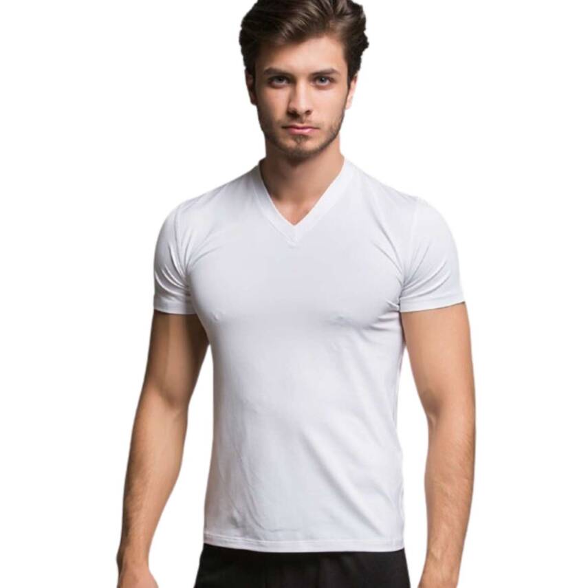 Microfiber V Yaka Thermoform Beyaz T-Shirt - Üstün Konfor ve Performans - 1