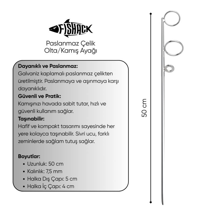 Olta Kamış Ayağı - Paslanmaz Çelik - Fishack - Galvaniz Kaplamalı - 10'lu - 3