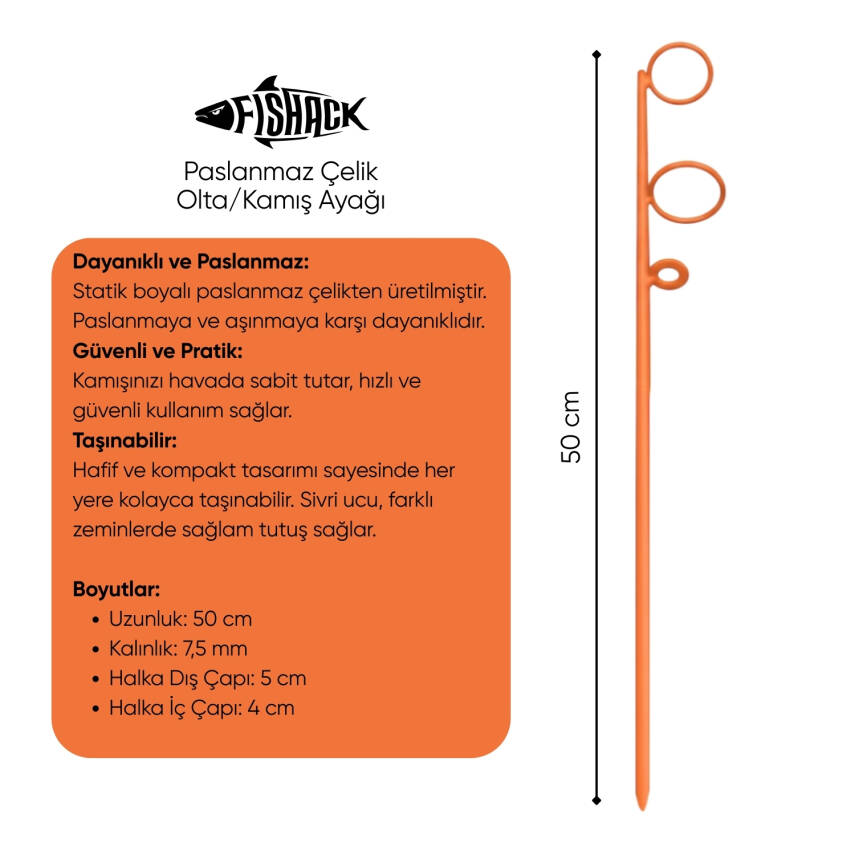 Olta Kamış Ayağı - Paslanmaz Çelik - Fishack - Turuncu - 2