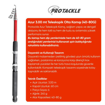 Olta Seti - 300cm Olta Kamışı 40-80GR / 4000'lik Olta Makinesi (XA-Kırmızı) - Taşıma Çantalı - 3