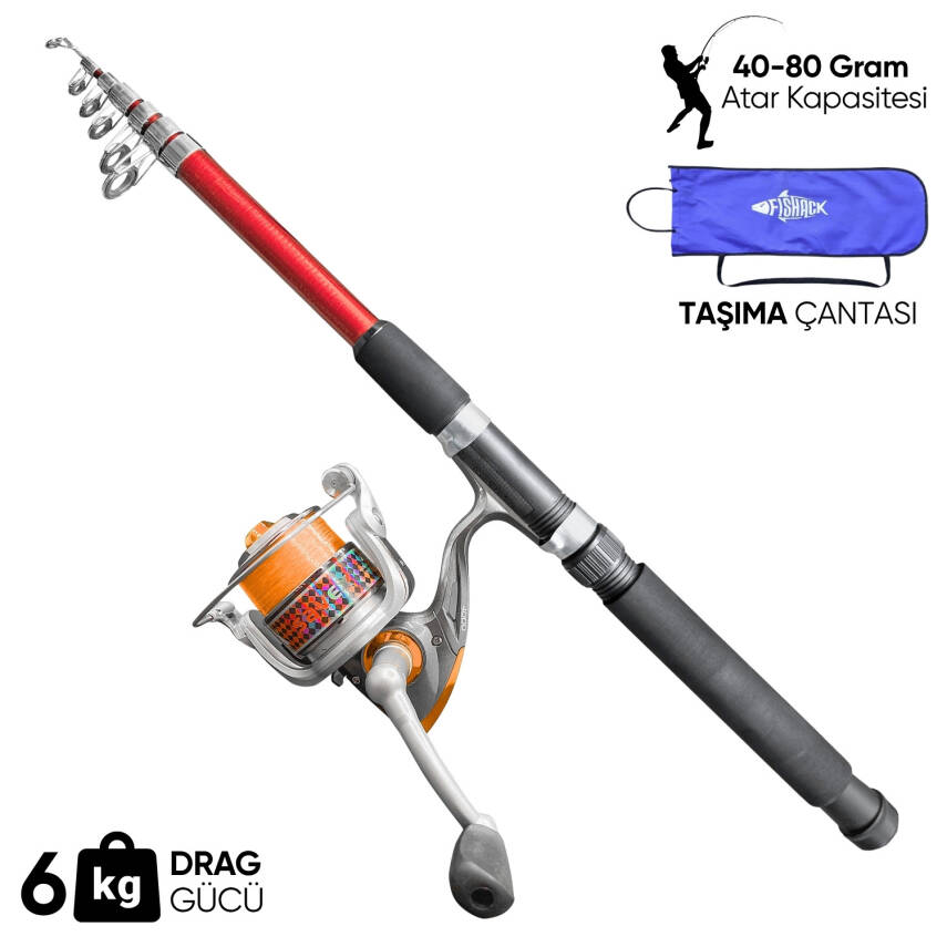 Olta Seti - 300cm Olta Kamışı 40-80GR / 4000'lik Olta Makinesi (XB-Kırmızı) - Taşıma Çantalı - 1