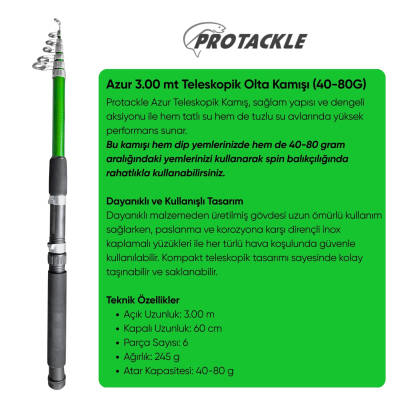 Olta Seti - 300cm Olta Kamışı 40-80GR / 4000'lik Olta Makinesi (XB-Yeşil) - Taşıma Çantalı - 3