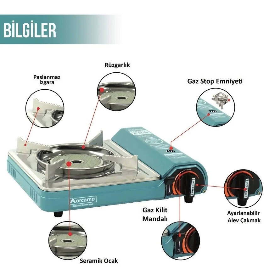 Orcamp CK-508 Pro Seramik Kamp Ocağı - Portatif Tekli Ocak - Mavi - 4