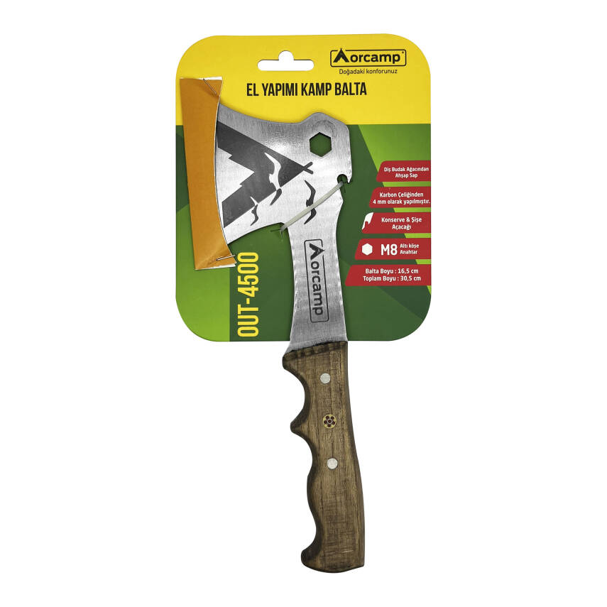 Orcamp El Yapımı Kamp Baltası (OUT-4500) - Karbon Çelik, Dişbudak Saplı - 1
