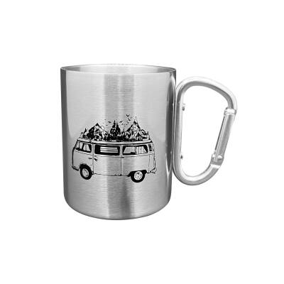 Karabina Saplı Paslanmaz Çelik Kupa Bardak - Orcamp - Gri