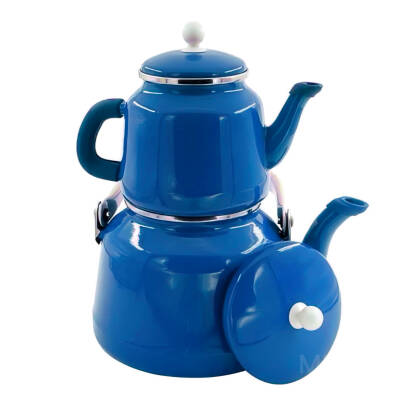 Orcamp Nostaljik Emaye Çay Seti - Mavi Retro Kamp Tipi Demlik Çaydanlık - 1