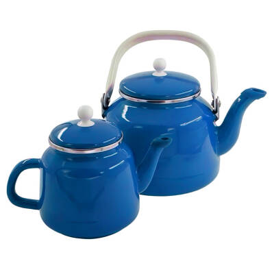 Orcamp Nostaljik Emaye Çay Seti - Mavi Retro Kamp Tipi Demlik Çaydanlık - 2
