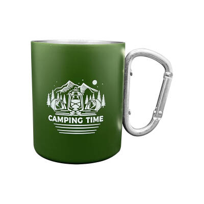 Karabina Saplı Paslanmaz Çelik Kupa Bardak - Orcamp - Yeşil