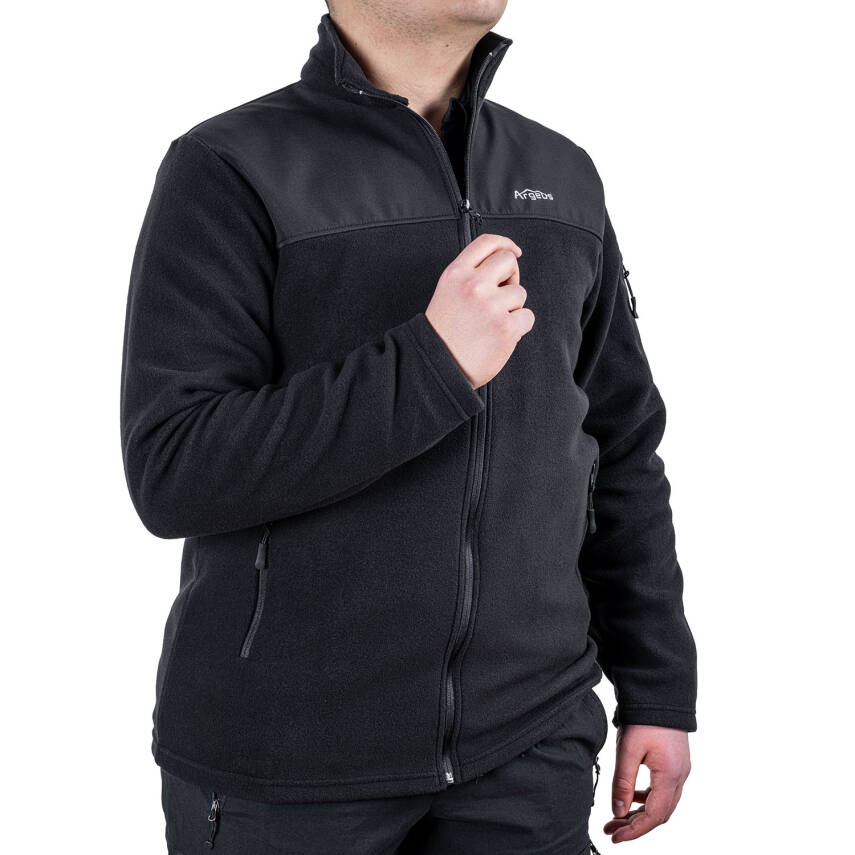 Outdoor Polar Ceket Siyah - Sıcak Tutan Polar - Softshell Omuz - Fermuarlı Cep - 3