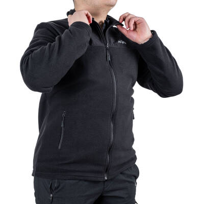 Outdoor Polar Ceket Siyah - Sıcak Tutan Polar - Softshell Omuz - Fermuarlı Cep - 4