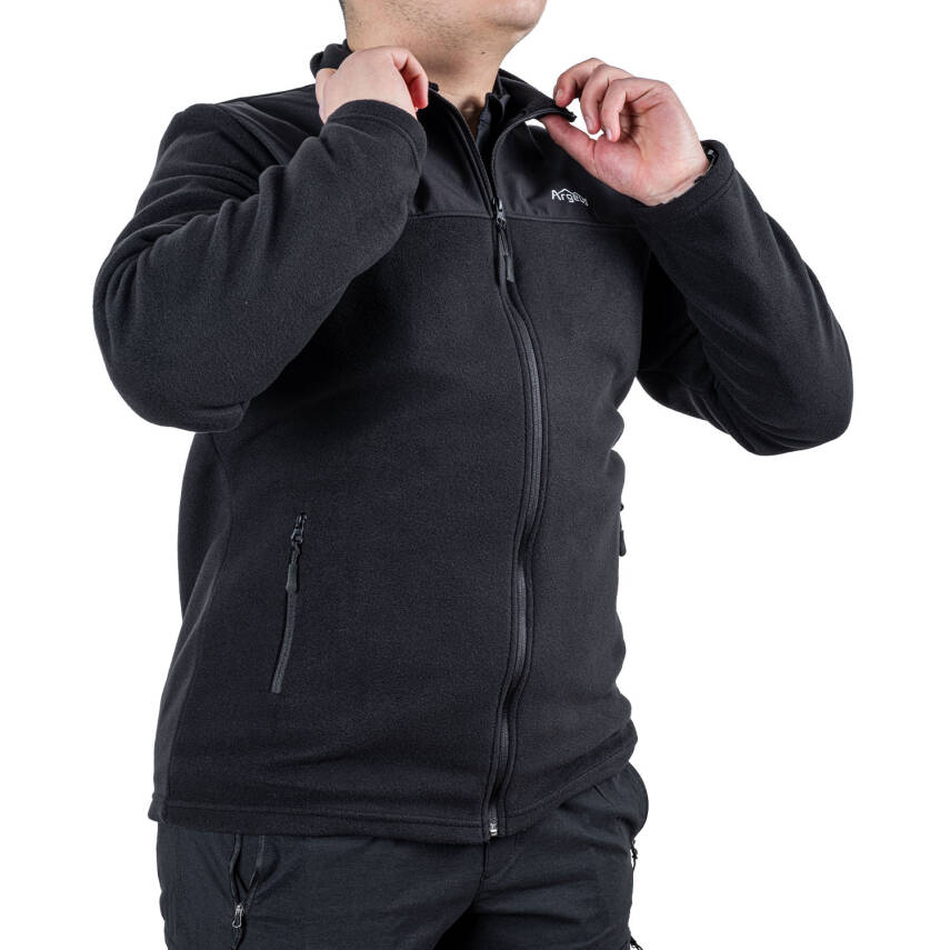 Outdoor Polar Ceket Siyah - Sıcak Tutan Polar - Softshell Omuz - Fermuarlı Cep - 4