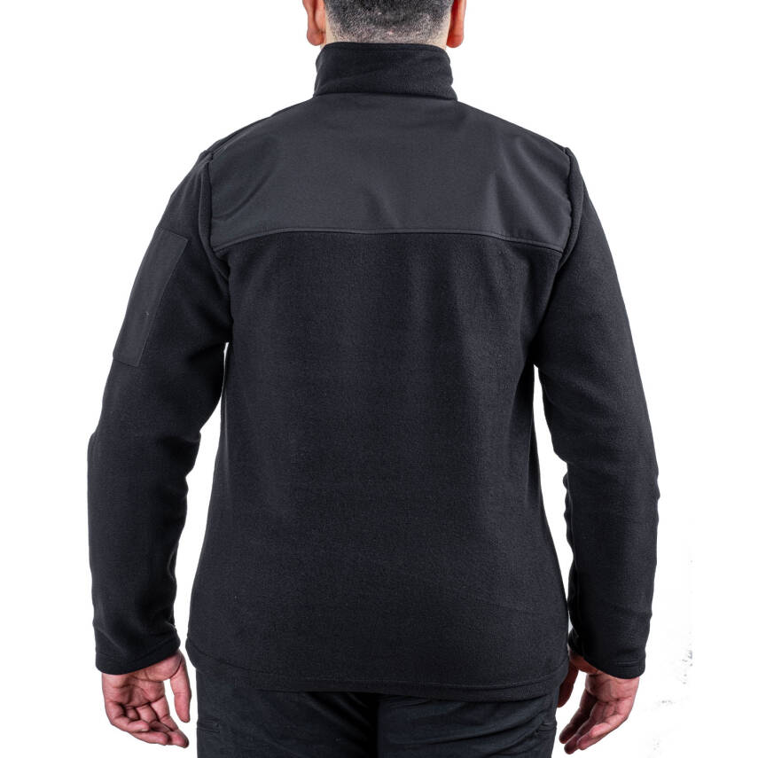 Outdoor Polar Ceket Siyah - Sıcak Tutan Polar - Softshell Omuz - Fermuarlı Cep - 5