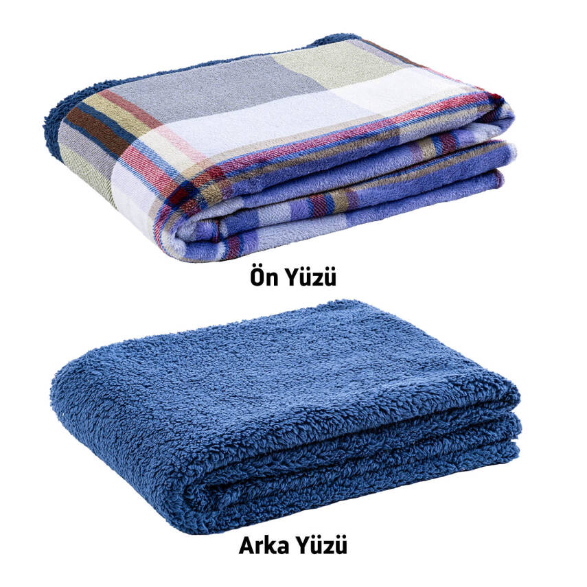 Peluş Polar Televizyon Battaniyesi - Mavi Ekose - TV Battaniye - Acil Durum Battaniyesi - 200*180cm - 4