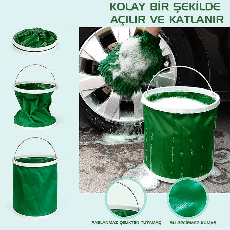 PROTACKLE Portatif Araba Yıkama Kovası - 9 Litre Haki Renk - 1