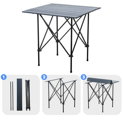 4 Adet Katlanır Kamp Sandalyesi ve Alüminyum Masa Seti - Rock Dark - Bej - Taşıma Çantalı - 4