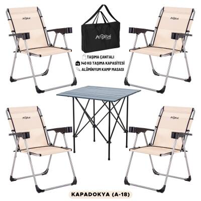 4 Adet Katlanır Kamp Sandalyesi ve Alüminyum Masa Seti - Rock Dark - Kapadokya - Taşıma Çantalı - 1