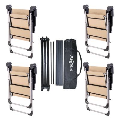 4 Adet Katlanır Kamp Sandalyesi ve Alüminyum Masa Seti - Rock Dark - Sahra - Taşıma Çantalı - 2