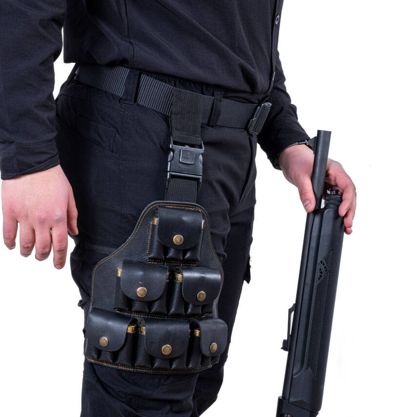 Deri Bacak Fişekliği - Savage - Siyah - 18'li - 4