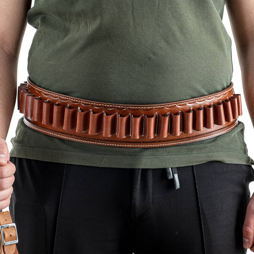 Savage Hakiki Deri Çift Tarafı Açık Fişeklik Kahve 16 CL. (YT-017) - 2