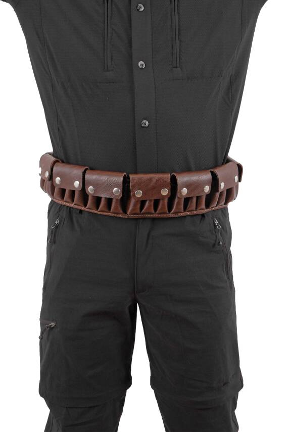 SAVAGE Kahverengi Kapaklı Fişeklik - Suni Deri 12 Kalibre Av Tüfeği Mermi Taşıyıcı - 1