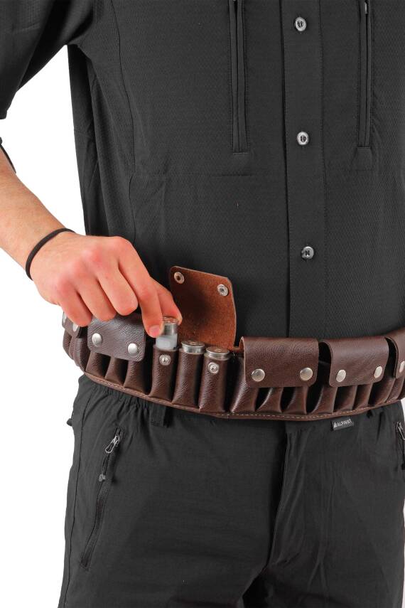 SAVAGE Kahverengi Kapaklı Fişeklik - Suni Deri 12 Kalibre Av Tüfeği Mermi Taşıyıcı - 2