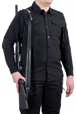 SAVAGE Premium Deri Siyah Av Tüfeği Taşıma Askısı - Lüks Model - 4